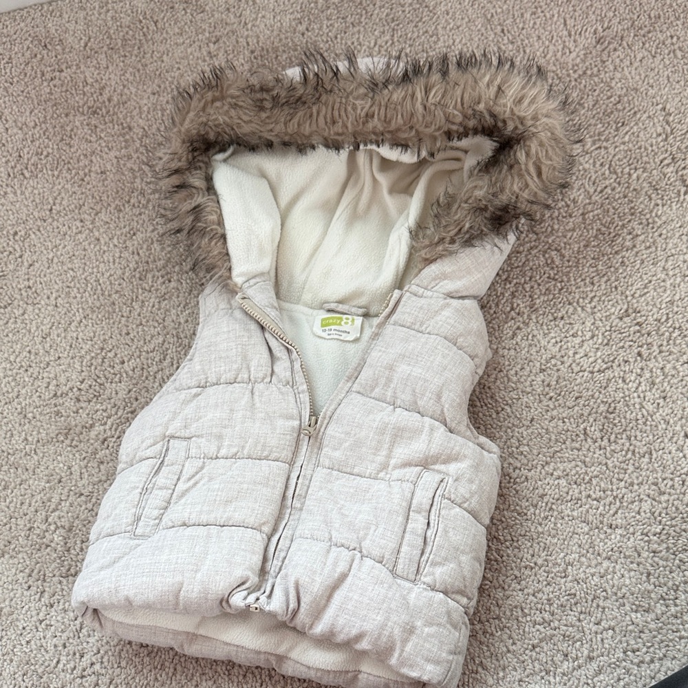 Puffer Vest with Faux Fur Trim - Size 12-18 months
